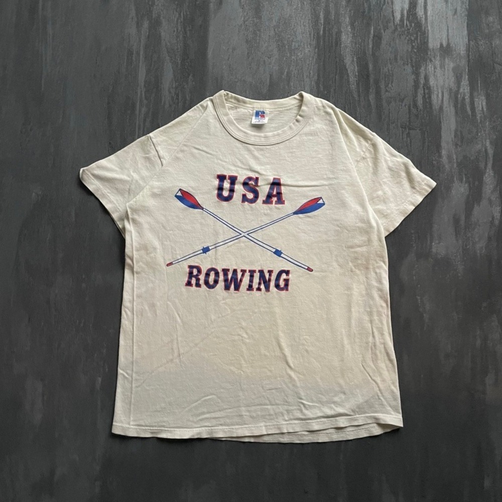 Vintage USA Rowing Graphic T-Shirt Mens L white 1990s Russell Athletic